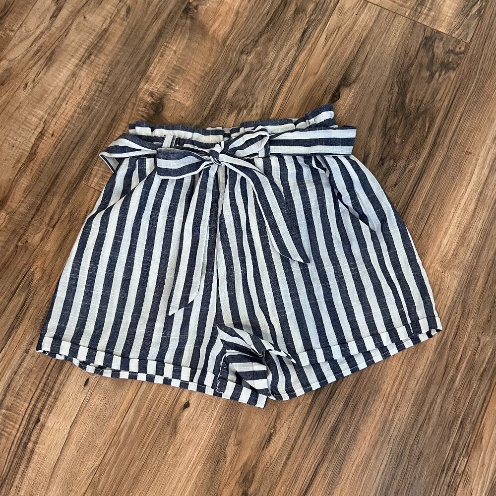 Navy Blue and White Striped Shorts